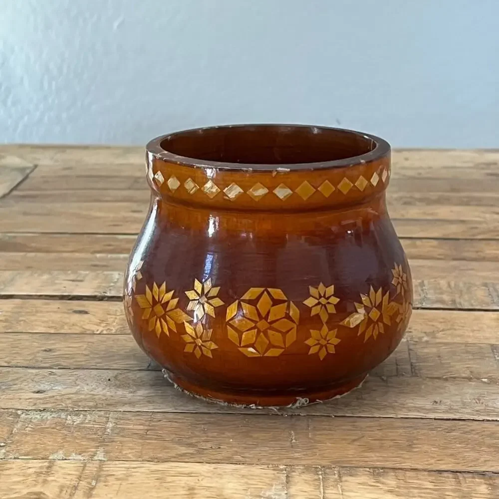 Made In USSR Vintage Hand Carved Wooden Vase 4.75